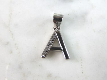 Womens Vintage Estate Sterling Silver CZ Letter "A" Pendant