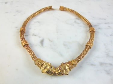 WOMENS VINTAGE ESTATE 21K YELLOW GOLD LIONESS NECKLACE