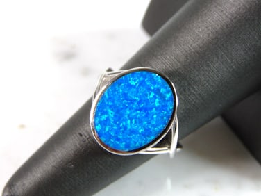 Womens Sterling Silver Modernist Blue Opal Ring