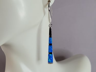 Womens Estate Sterling Silver Modernist Blue Opal Earrings