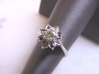 Womens Estate 14K Gold Sapphire & Diamond Ring