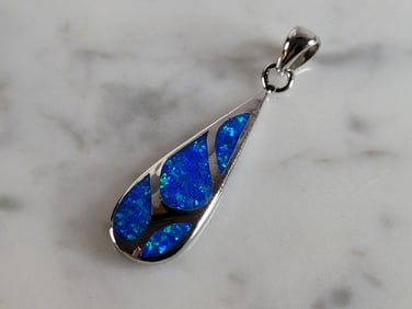 Womens Sterling Silver Blue Opal Modernist Pendant