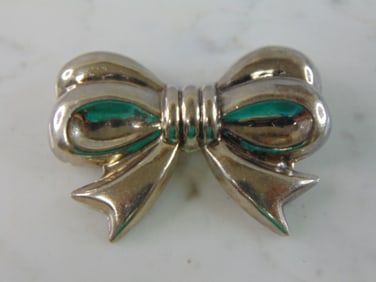 Womens Vintage Estate Sterling Silver Ribbon Bow Brooch