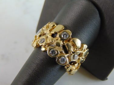 Mens Vintage Estate 14K Gold Diamond Nugget Ring