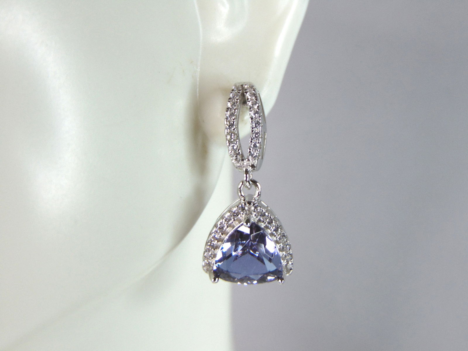 Womens Vintage Estate Sterling Silver Dangle CZ Earrings (1 of 4)