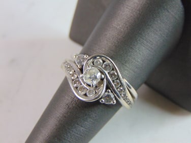 Womens Vintage Estate 14K White Gold Diamond Engagement Ring Set