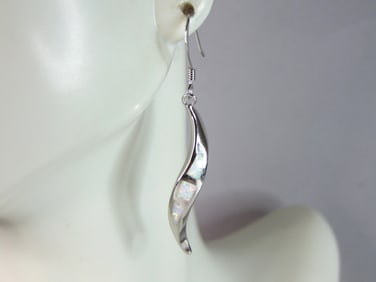 Womens Estate Sterling Silver Modernist Opal Earrings