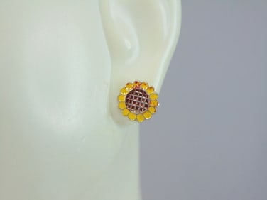 Womens Vintage Estate Sterling Silver Flower Earrings