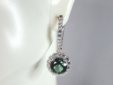 Womens Vintage Estate Sterling Silver Dangle CZ Earrings