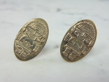 Mens Vintage Estate Sterling Silver Inca Cufflinks