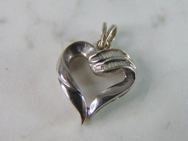 Womens Vintage Estate 14K White Gold Heart Diamond Pendant