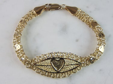 Womens Vinage Estate 10k Yellow Gold Heart Bracelet