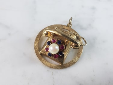 Womens Vintage Estate 14K Yellow Gold Telephone Brooch