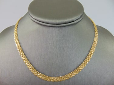 Womens Vintage Estate 14K Yellow Gold Mesh Necklace
