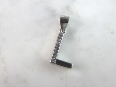 Womens Vintage Estate Sterling Silver CZ Letter "L" Pendant