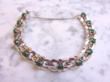 Womens Vintage Sterling Silver Malachite Bracelet