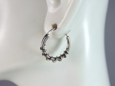 Womens Vintage Estate Sterling Silver Modernist Hoop Earrings