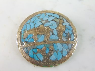Womens Sterling Silver Turquoise Southwestern Brooch
