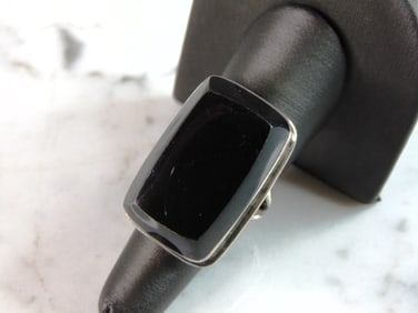 Womens Vintage Estate Sterling Silver Modernist Onyx Ring