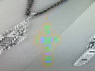 Womens Sterling Silver Multi-Stone Cross Necklace (1 of 4)