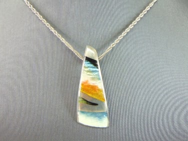 Womens Sterling Silver Modernist Pendant w/ Necklace