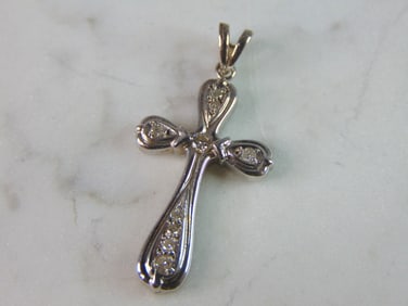 Womens Vintage Estate 14K White Gold Diamond Cross Pendant