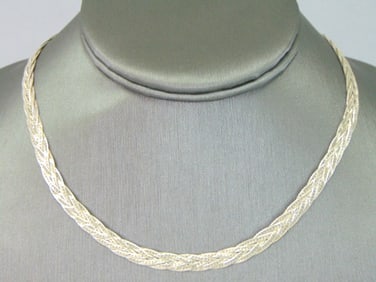 Womens Sterling Silver Braided Herringbone Necklace