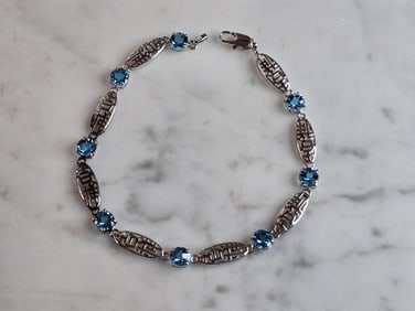 Womens Vintage Estate Sterling Silver Aquamarine Bracelet