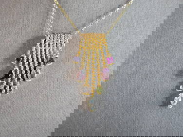 Womens Estate Sterling Silver Gold Tone Modernist Pendant Necklace (1 of 4)