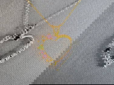 Womens Vintage Sterling Silver Gold Tone Heart Pendant & Necklace (1 of 4)