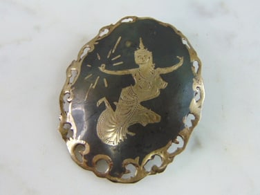 Womens Vintage Estate Sterling Silver Siam Brooch