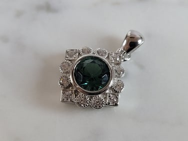 Womens Estate Sterling Silver Modernist CZ Pendant