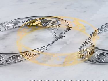 Womens Vintage Estate 18K Mixed Gold Noahs Ark Bangle Bracelet