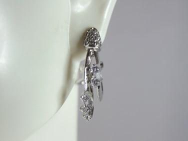 Womens Vintage Estate Sterling Silver CZ Earrings