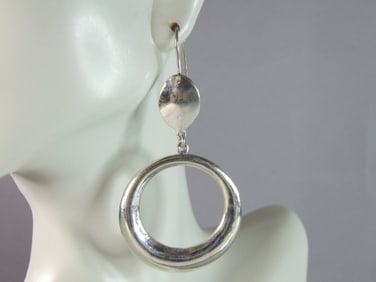 Womens Vintage Estate Sterling Silver Modernist Dangle Earrings