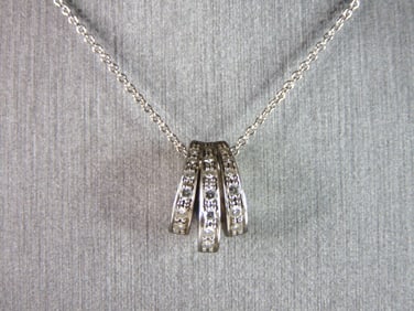 Womens Vintage Estate 18k White Gold & Diamonds Modernist Pendant Necklace