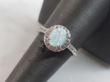 Womens Estate Sterling Silver Modernist Opal Ring