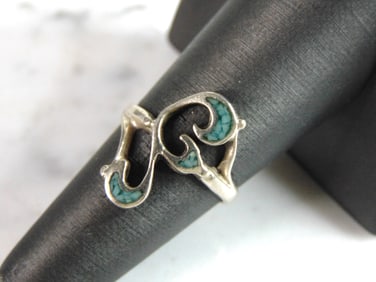 Womens Vintage Estate Sterling Silver Turquoise Ring