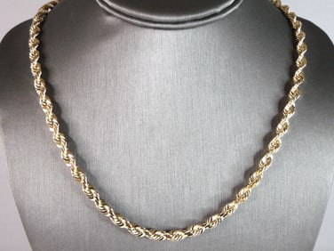 Mens Vintage Estate 14K Yellow Gold Rope Chain Necklace