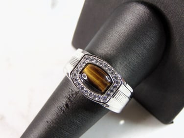 Mens Estate Sterling Silver Tigers Eye Ring
