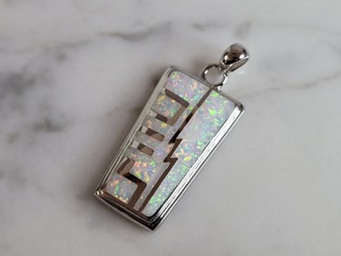 Womens Estate Sterling Silver Modernist Opal Pendant