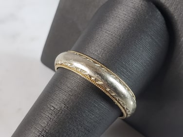 Mens Vintage Estate 14K Yellow & White Gold Wedding Ring