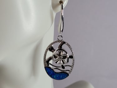 Womens Sterling Silver Opal Sea Turtle Earrings