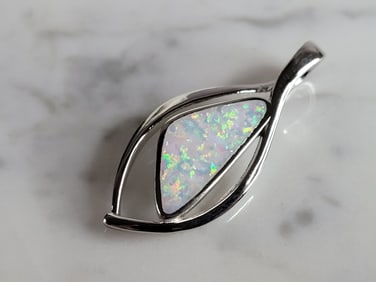 Womens Sterling Silver Opal Modernist Pendant