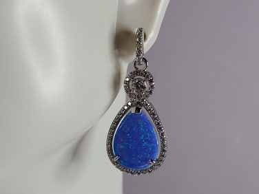 Womens Sterling Silver Modernist Blue Opal Earrings
