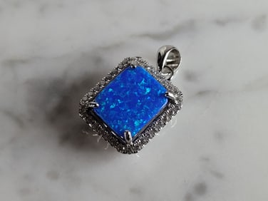 Womens Sterling Silver Blue Opal Modernist Pendant