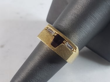 Mens Vintage Estate 14K Yellow Gold Diamond & Citrine Ring