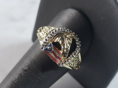 Mens Vintage Estate 10k Yellow Gold Puerto Rico Horse Shoe Ring