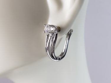 Womens Vintage Estate Sterling Silver CZ Earrings