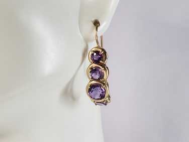 Pr Womens Vintage Estate 14K Gold Amethyst Earrings